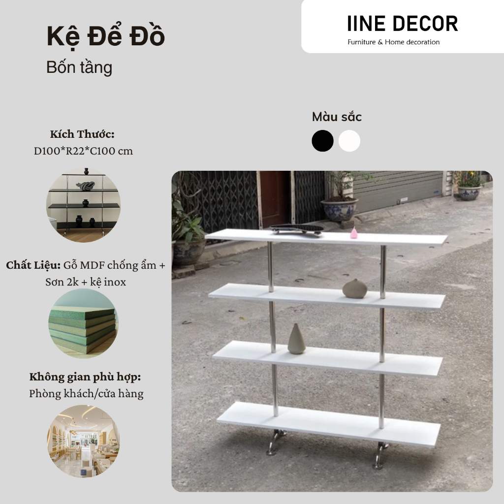 Kệ để đồ, kệ gỗ trang trí chân inox chống gỉ phù hợp trưng bày phòng khách cửa hàng spa