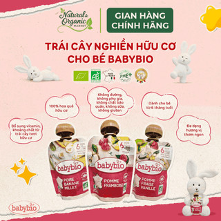 Trái cây nghiền hữu cơ cho bé vị dâu, táo, vani Babybio 90g bổ sung vitamin và khoáng chất tự nhiên  - Natural Market