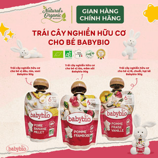 Trái cây nghiền hữu cơ cho bé vị dâu, táo, vani Babybio 90g bổ sung vitamin và khoáng chất tự nhiên  - Natural Market