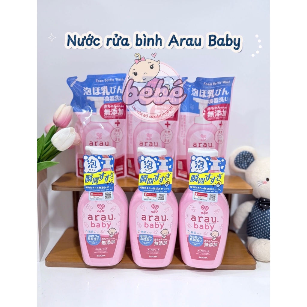 Nước rửa bình sữa Arau Baby nội địa Nhật Bản chai 500ml và túi refill 450ml