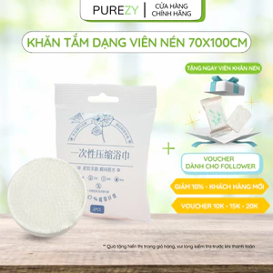 Khăn tắm viên nén du lịch cotton tiệt trùng PUREZY dùng một lần cao cấp kích thước 70x100cm