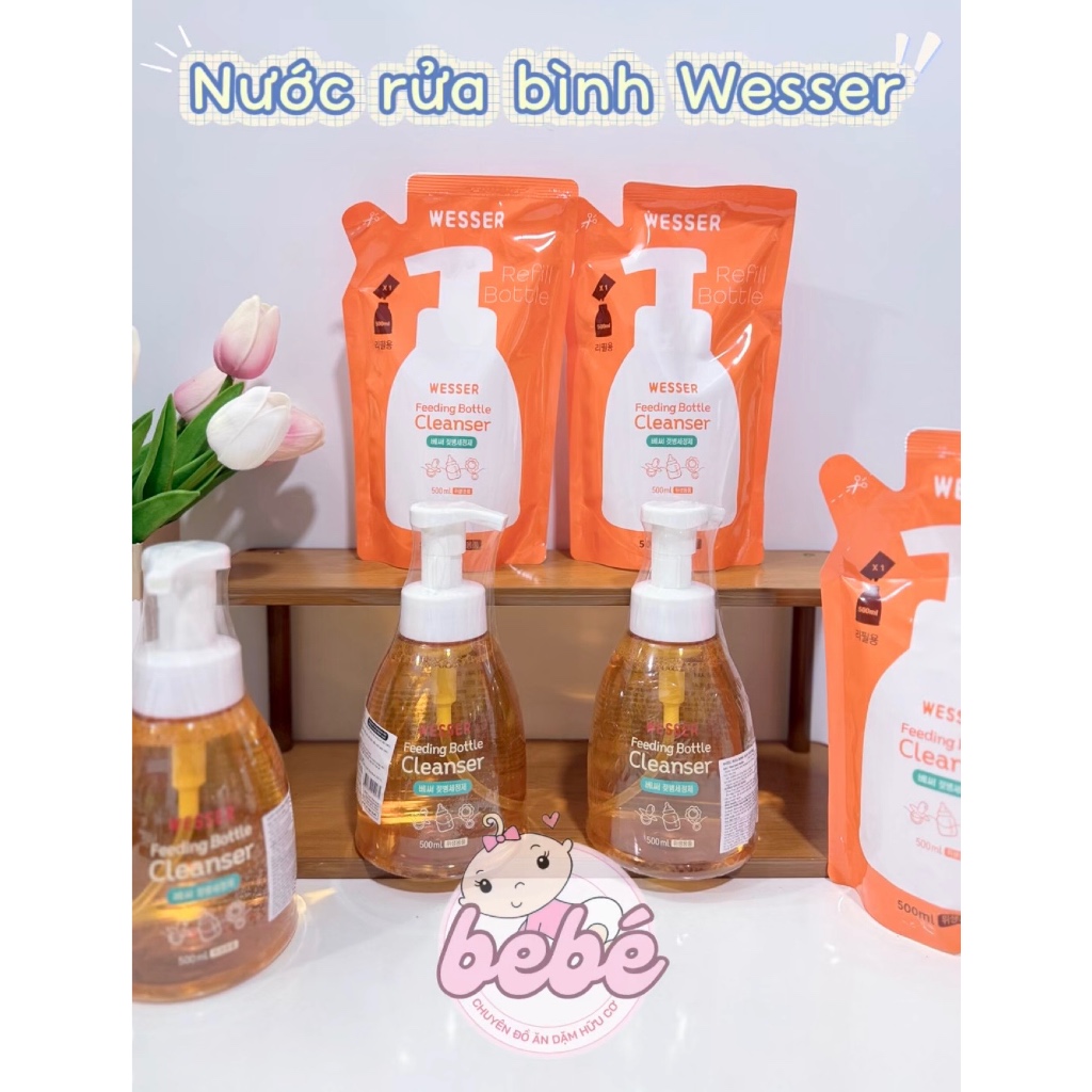 Nước rửa bình sữa, cọ bình sữa Wesser - Nước rửa trái cây và rau củ nội địa Hàn Quốc 500ml