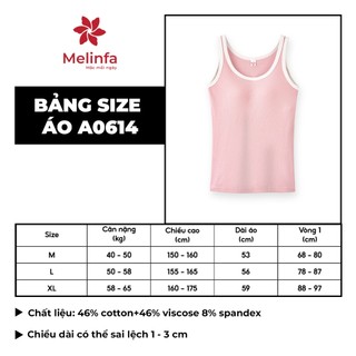 [PREMIUM COTTON] Áo Tanktop ba lỗ nữ MELINFA có đệm mút 3D thoáng khí định hình nâng đỡ, Áo Bratop nữ mã  VAA0614