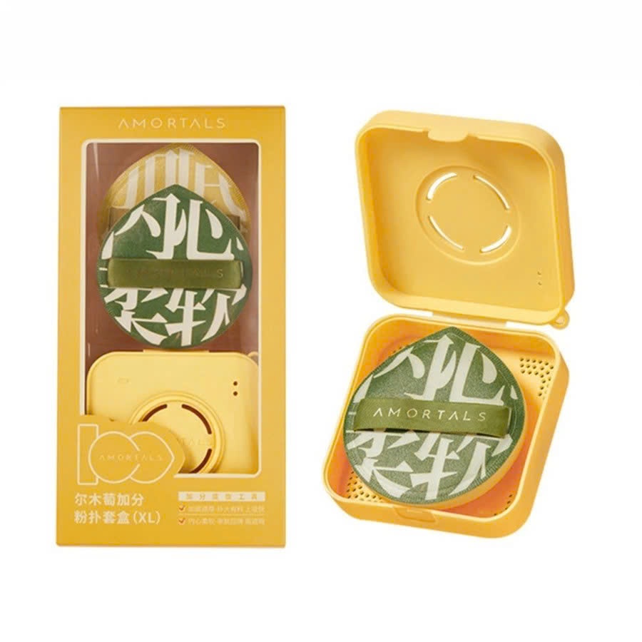 T31_ Bộ Bông Mút Amortals Tán Nền (2 Bông Mút + 1 HỘP ĐỰNG BÔNG MÚT) tán đều, đẹp, không bụi phấn