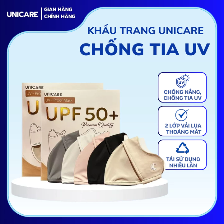 Khẩu Trang Unicare Chống Tia UV-Proof Mask Vải Lụa Mềm Mịn Chống Nắng 2 Lớp Thoáng Khí - Chính Hãng