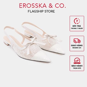 - Giày cao gót Slingback lưới mũi nhọn phối nơ thanh lịch cao 2cm màu trắng kem - EL097