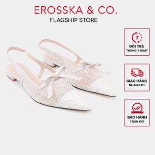 [EROSSKA]- Giày cao gót Slingback lưới mũi nhọn phối nơ thanh lịch cao 2cm màu trắng kem - EL097