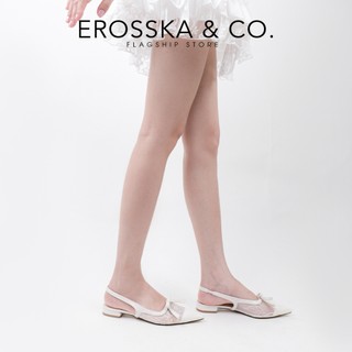 [EROSSKA]- Giày cao gót Slingback lưới mũi nhọn phối nơ thanh lịch cao 2cm màu trắng kem - EL097
