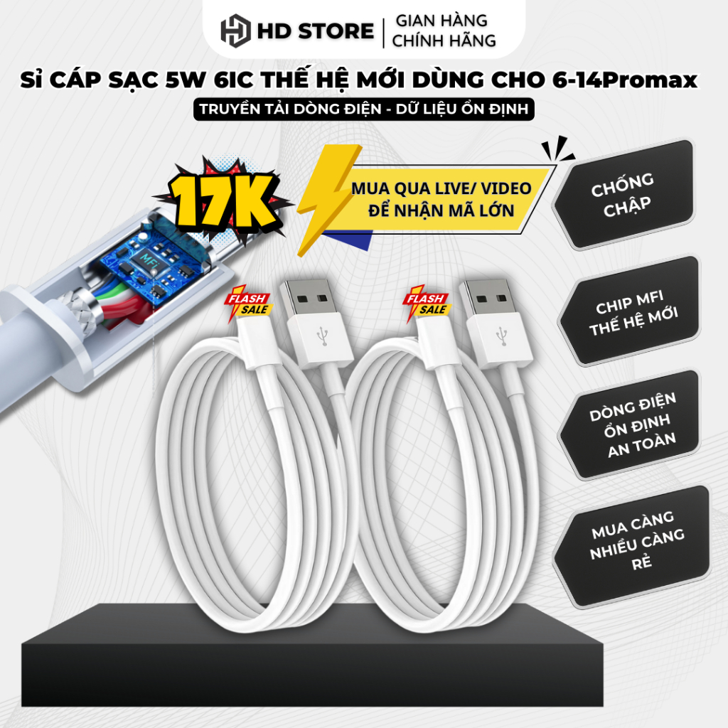COMBO 5 Cáp Sạc 5W MFi 1m Dành Cho Điện Thoại 6–14 Pro Max / PLus