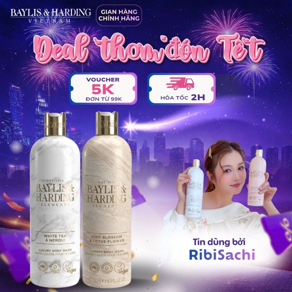 COMBO 2 Sữa tắm cao cấp hương hoa đào, hoa sen và trà trắng Neroli Baylis and Harding