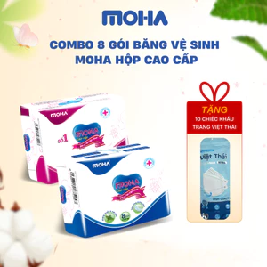 Combo 8 gói băng vệ sinh cao cấp Moha ban ngày, ban đêm , hàng ngày, bvs có cánh và bvs không cánh