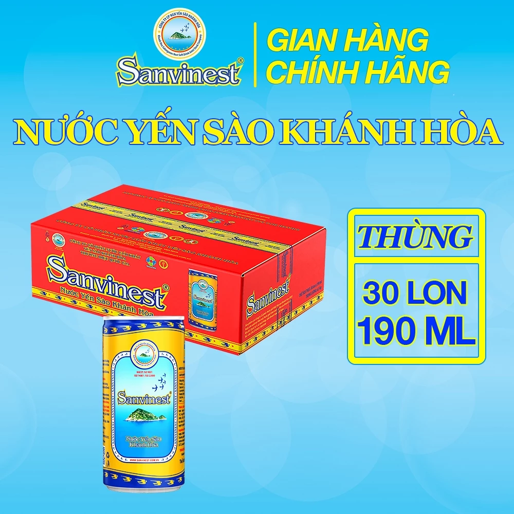 Thùng 30 lon 190ml – Nước Yến sào Sanvinest Khánh Hòa