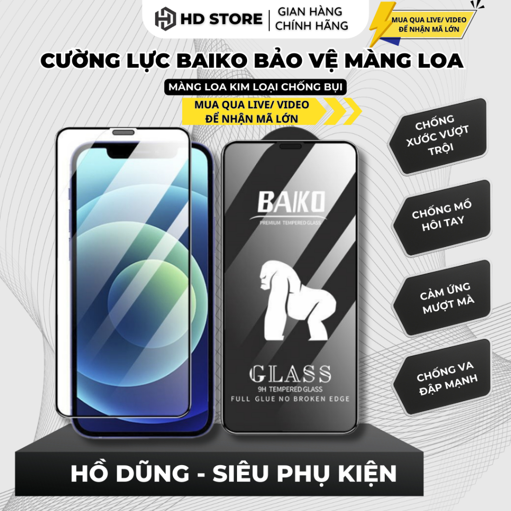 COMBO Kính Cường Lực iphone BAIKO NANO siêu cứng full màn 6/7/8plus.../11/12/13/14/15/16/17/promax