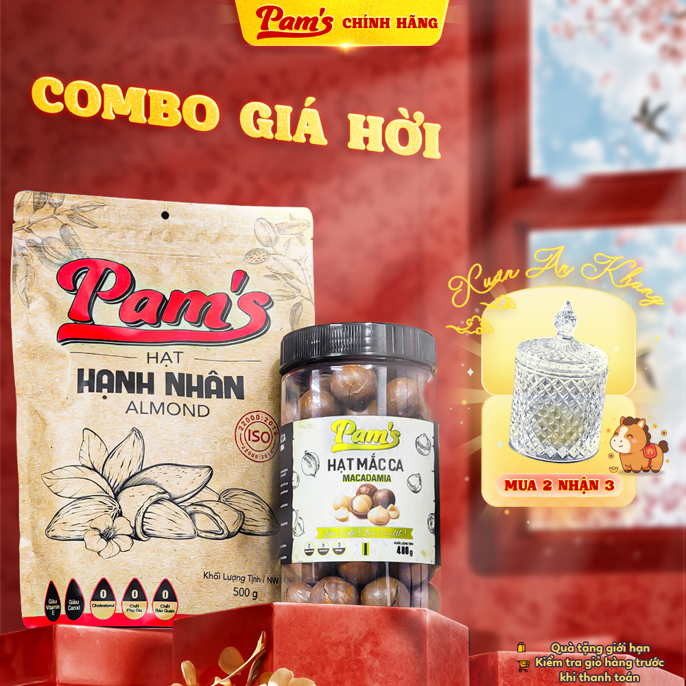COMBO GIÁ HỜI Hạnh Nhân Tách Vỏ + Macca Nhập Khẩu Úc Pams Siêu Hạt Giàu Đạm