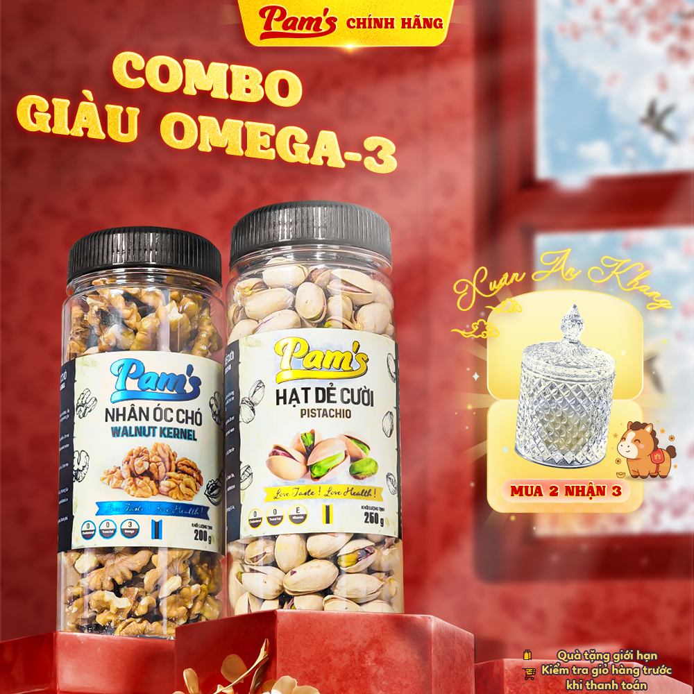 Combo Mẹ Bầu - Nhân Hạt Óc Chó 200g/hũ + Hạt Dẻ Cười Không Tẩy Trắng 250g/hũ Pams