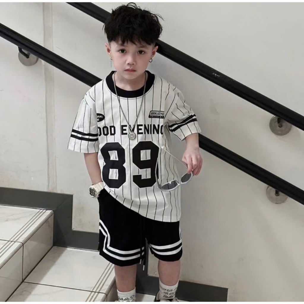BỘ QUẦN ÁO KẺ SỐ 89 KÈM QUẦN SỌC VIỀN CHO BÉ TRAI , CHẤT LIỆU COTTON MỀM MỊN THOÁNG MÁT sz 10-44kg