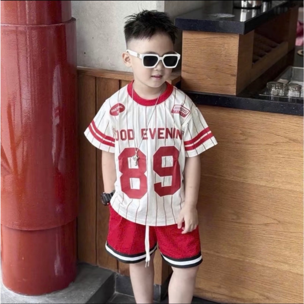 BỘ QUẦN ÁO KẺ SỐ 89 KÈM QUẦN SỌC VIỀN CHO BÉ TRAI , CHẤT LIỆU COTTON MỀM MỊN THOÁNG MÁT sz 10-44kg
