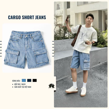 QUẦN SHORT TÚI HỘP, QUẦN SHORT NAM RETRO, QUẦN SHORT JEAN - Quần Short CARGO, Dài Trên Gối - Quần Đùi Nam Có Bigsize