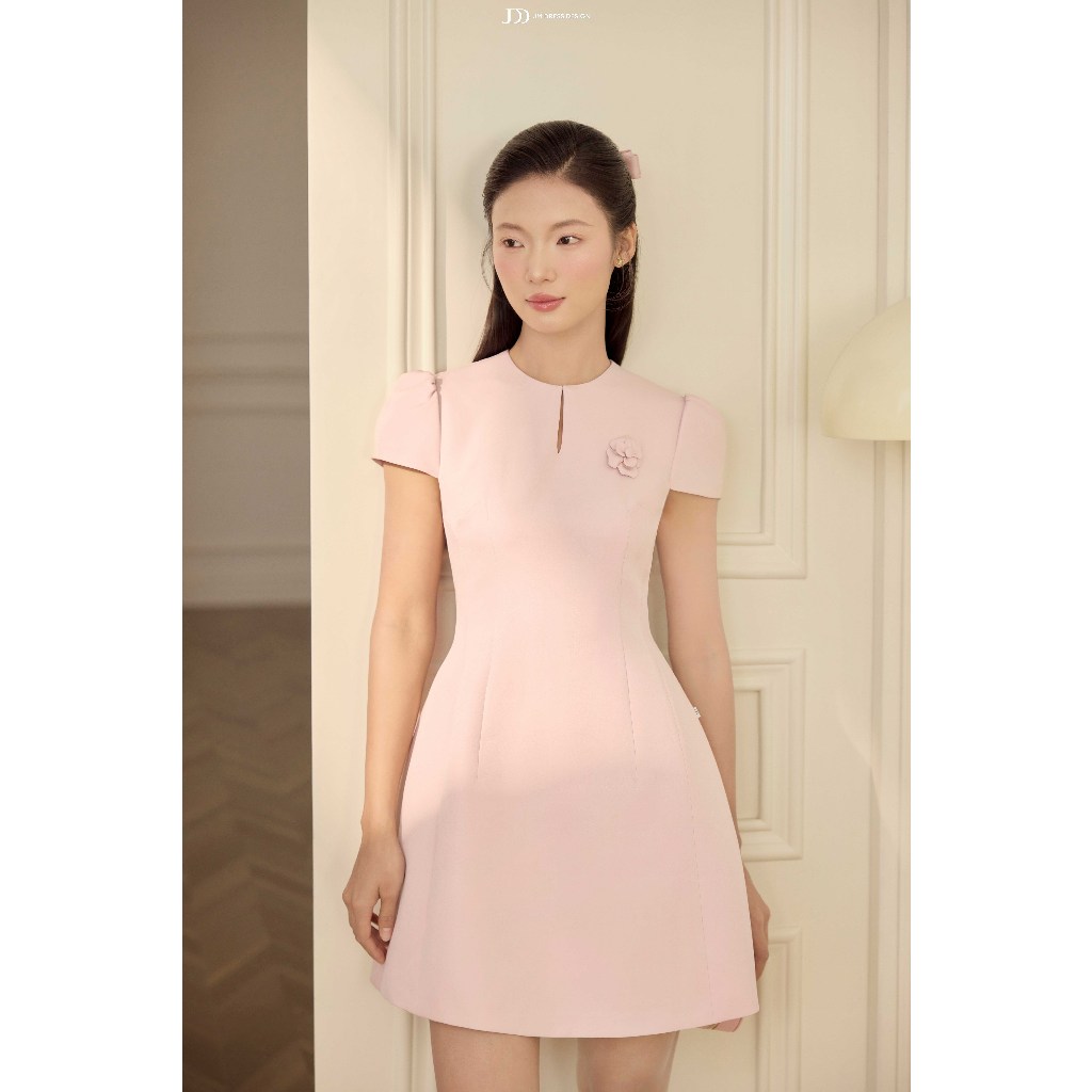 Đầm Thu Đông Cổ Tròn Cutout, Đính Hoa 3D Ngực 1F03.2601. Đầm Nữ Thanh Lịch Dáng  A Dự Tiệc Đi Làm Phong Cách Tiểu Thư JM