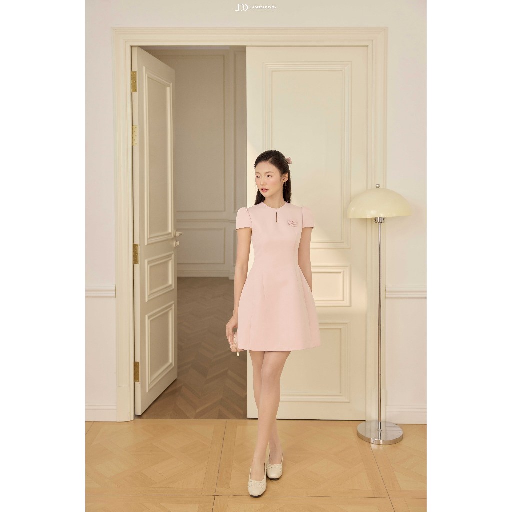 Đầm Thu Đông Cổ Tròn Cutout, Đính Hoa 3D Ngực 1F03.2601. Đầm Nữ Thanh Lịch Dáng  A Dự Tiệc Đi Làm Phong Cách Tiểu Thư JM