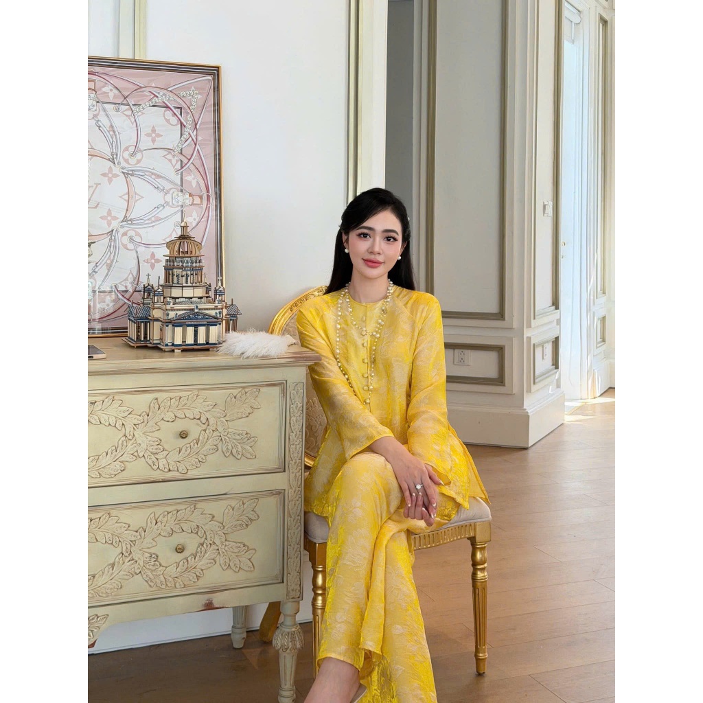 Bộ đi chùa bà ba cách tân cổ tròn lụa gấm tằm Tency Pháp phục lễ chùa đính cúc bọc dài tay gâm mềmThanh lịch - NGO