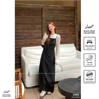 Set yếm 2 dây dáng xuông nhẹ nhàng basic LUST Yếm nữ dáng dài 2 dây kèm áo cotton dày cao cấp O903