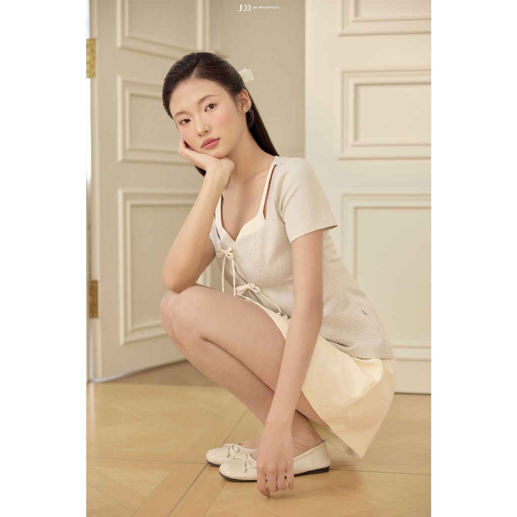 Áo Kiểu 2 Lớp 1 Hàng Nơ 2T03.2601, Áo Dáng Ôm Vừa Cổ Vuông Chiết Eo Phong Cách Thanh Lịch Nữ Tính Trẻ Trung Design By JM