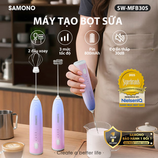 (BH 1 năm) Máy tạo bọt cafe đánh trứng Samono MFB30S, 3 tốc độ, cầm tay không dây, sạc pin tiện lợi
