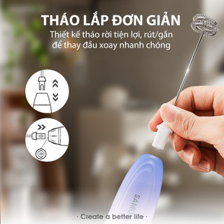 (BH 1 năm) Máy tạo bọt cafe đánh trứng Samono MFB30S, 3 tốc độ, cầm tay không dây, sạc pin tiện lợi