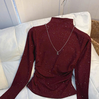 Áo Thun Giữ Nhiệt Nót Nỉ Cổ 3F Nhũ Sáng May Chiết Eo Kèm Vòng Choker Xinh Xắn