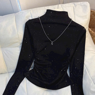 Áo Thun Giữ Nhiệt Nót Nỉ Cổ 3F Nhũ Sáng May Chiết Eo Kèm Vòng Choker Xinh Xắn