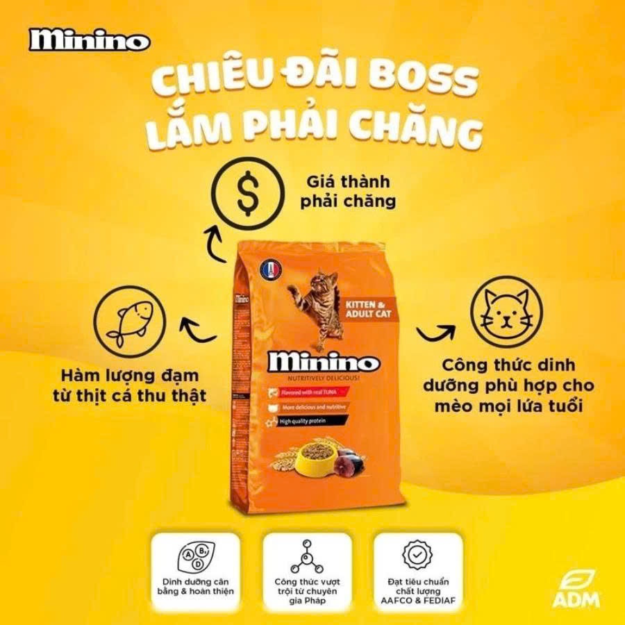 Thức Ăn Hạt Cho Mèo Minino Yum Vị Hải Sản/Cá Hồi/Cá Ngừ Gói Hỗ Trợ Tiêu Hóa Và Dưỡng Mượt Lông