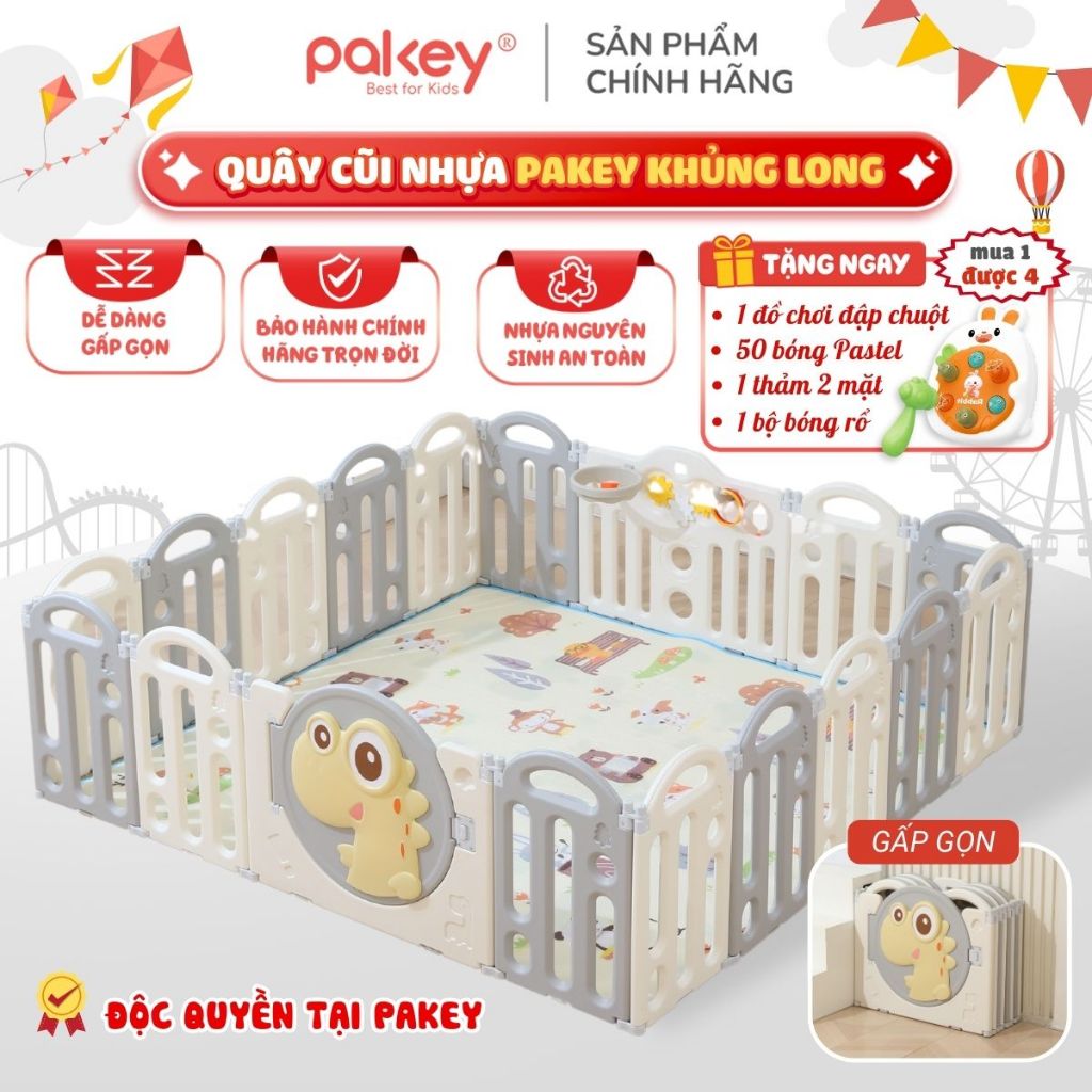 Quây Cũi Nhựa Gấp Gọn Cho Bé, Quây PAKEY Khủng Long Nhiều Màu Cho Bé Trai, Bé Gái Chắc Chắn An Toàn Bảo Hành Trọn Đời