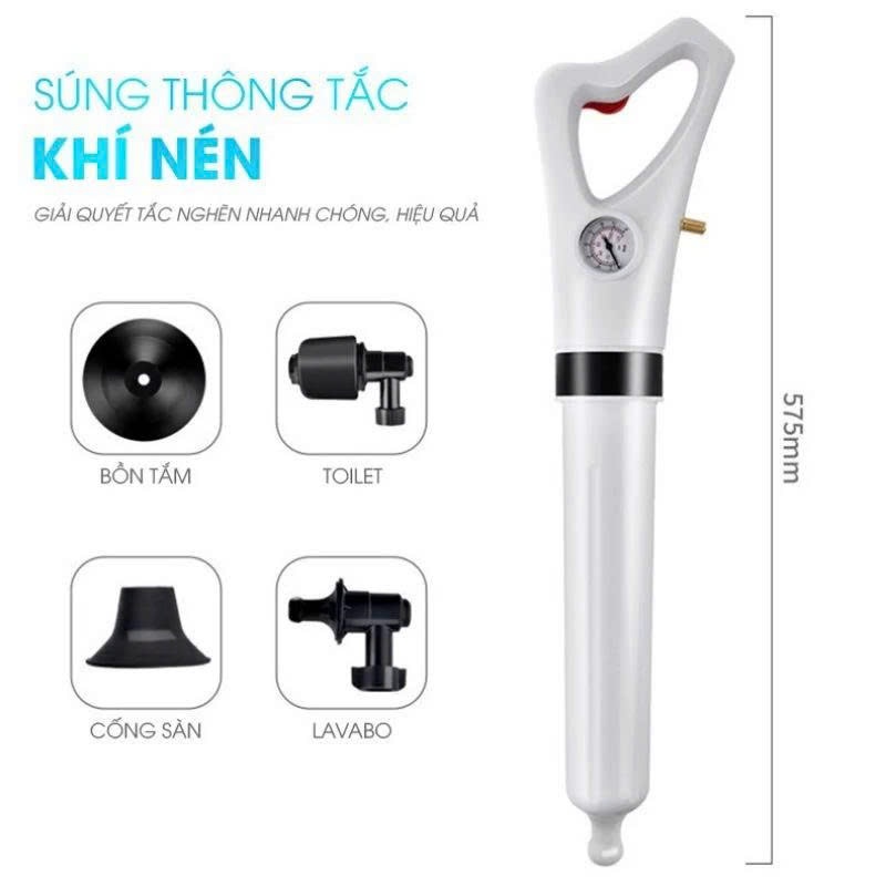 Dụng cụ áp lực nén khí thông tắc cống bồn cầu, bồn rửa bát..phiên bản mới nhất rất hiệu quả