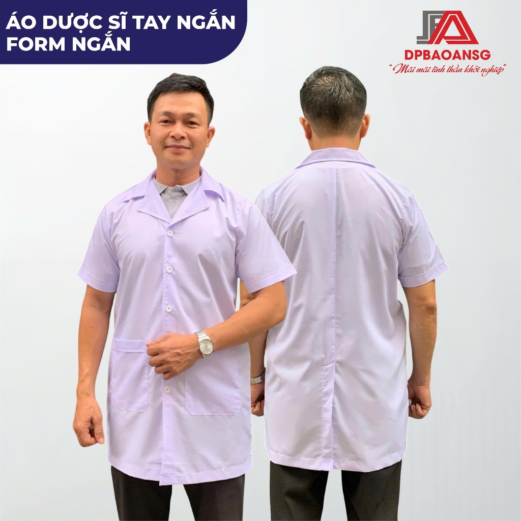 Áo Blouse Dược Sĩ Nam Tay Ngắn Túi Vuông Vải Kate Siêu/Cotton hàn cao cấp