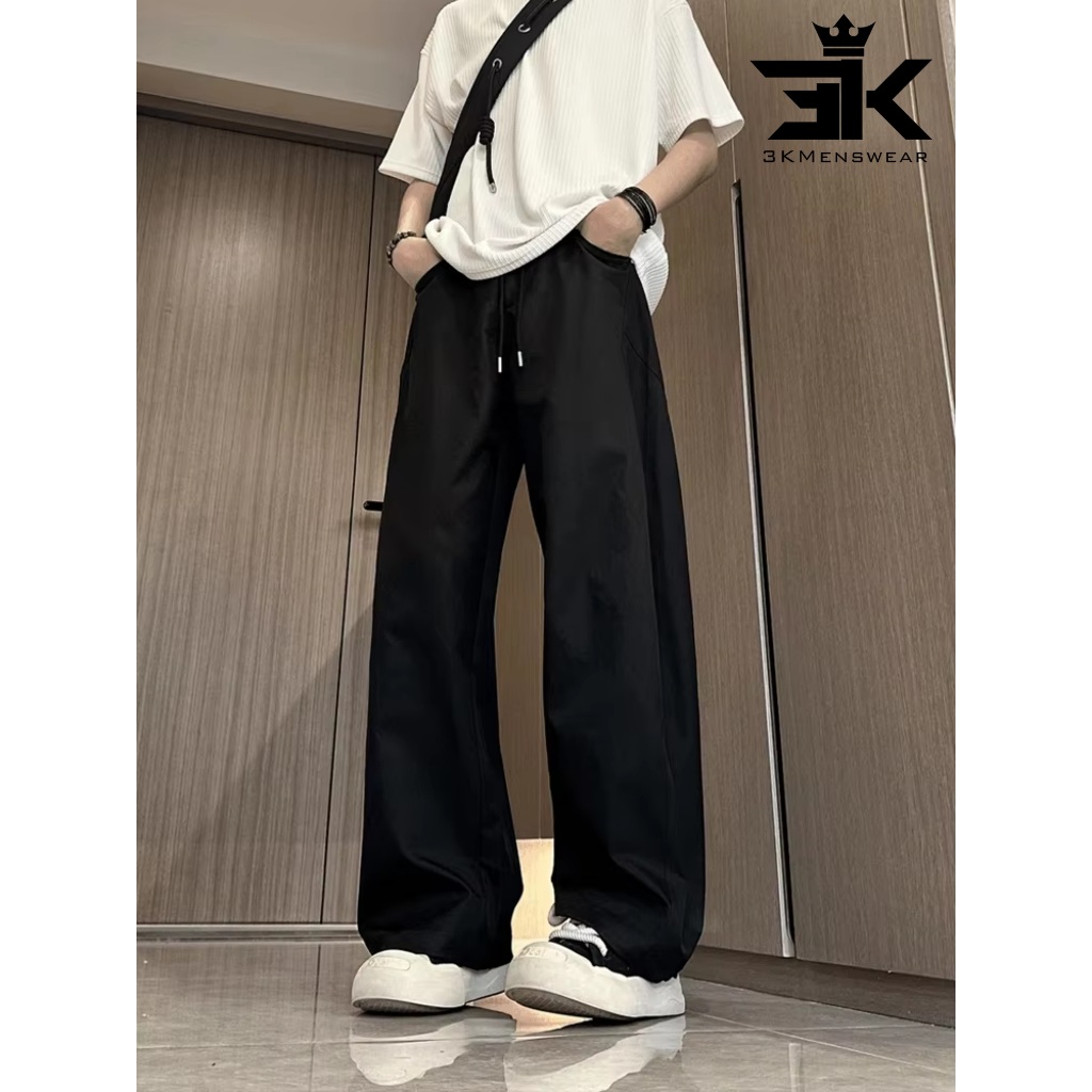 Quần Dài Nam Nữ, Quần Kaki from rộng dáng suông 3KMENSWEAR cạp chun thoáng mát co giãn