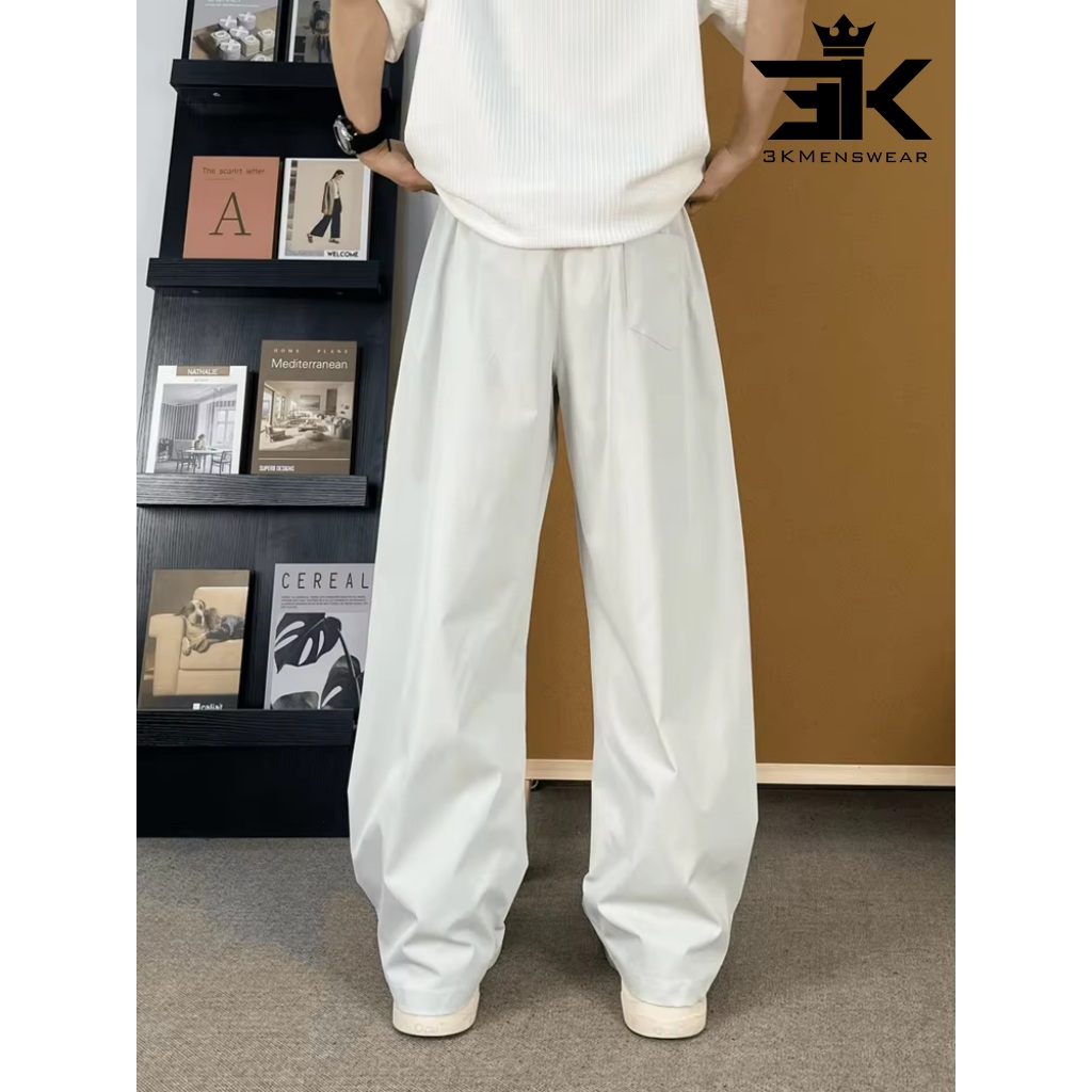 Quần Dài Nam Nữ, Quần Kaki from rộng dáng suông 3KMENSWEAR cạp chun thoáng mát co giãn