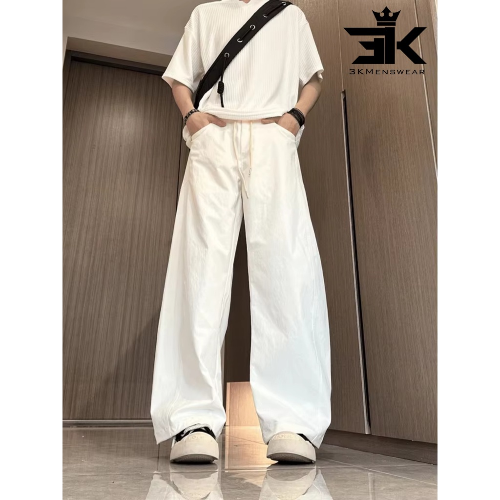Quần Dài Nam Nữ, Quần Kaki from rộng dáng suông 3KMENSWEAR cạp chun thoáng mát co giãn