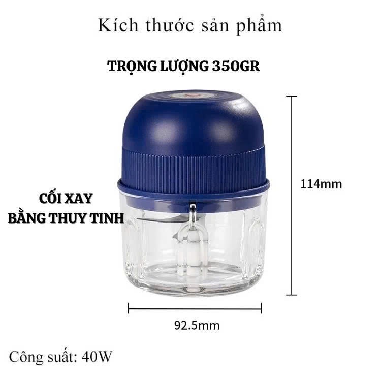 Máy xay thịt xay tỏi ớt sạc tích điện cối xay bằng thủy tinh dung tích 250ml