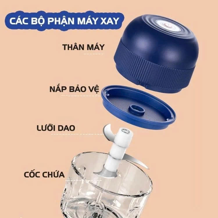 Máy xay thịt xay tỏi ớt sạc tích điện cối xay bằng thủy tinh dung tích 250ml