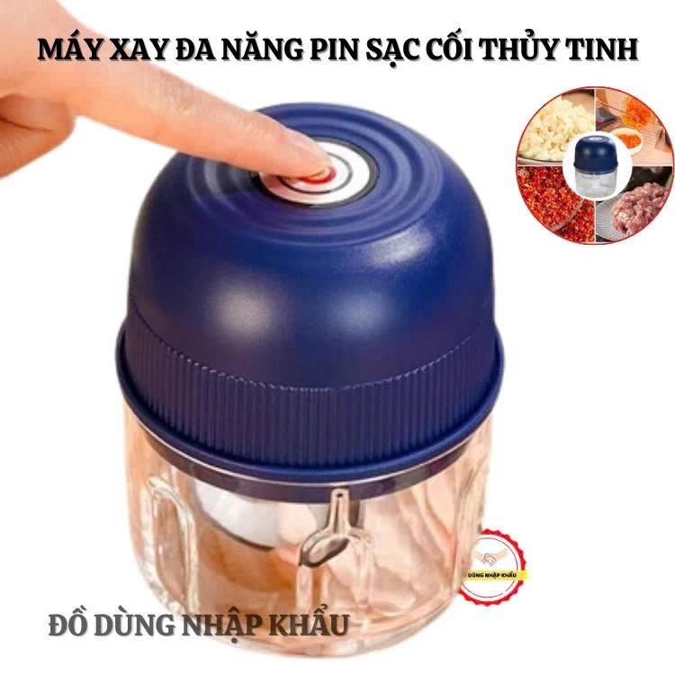 Máy xay thịt xay tỏi ớt sạc tích điện cối xay bằng thủy tinh dung tích 250ml