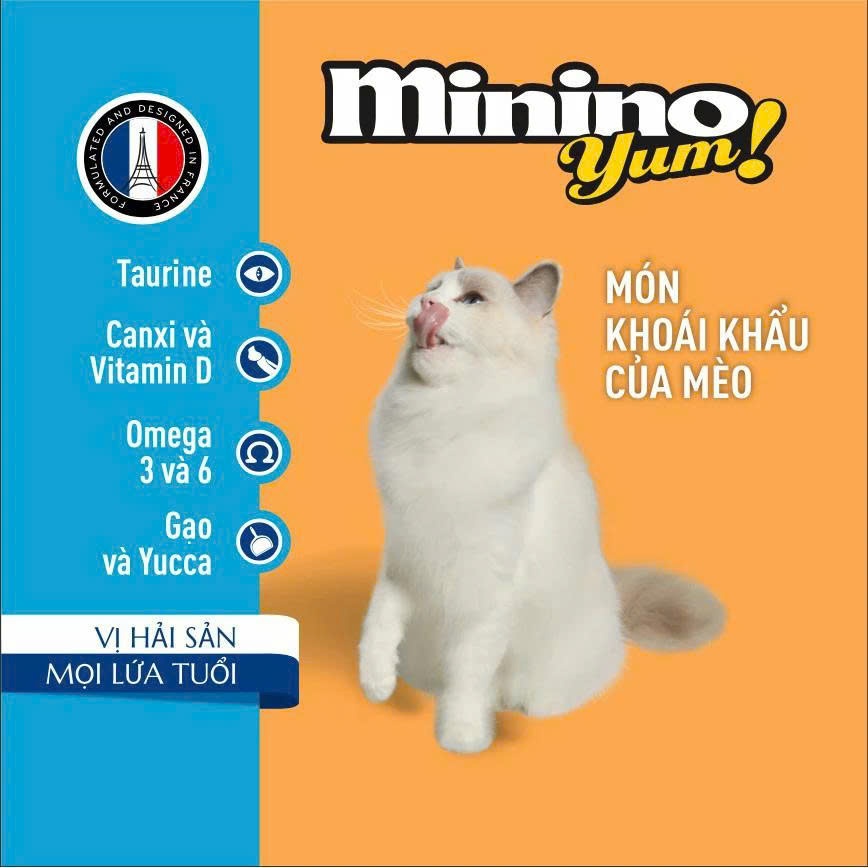 Thức Ăn Hạt Cho Mèo Minino Yum Vị Hải Sản/Cá Hồi/Cá Ngừ Gói Hỗ Trợ Tiêu Hóa Và Dưỡng Mượt Lông