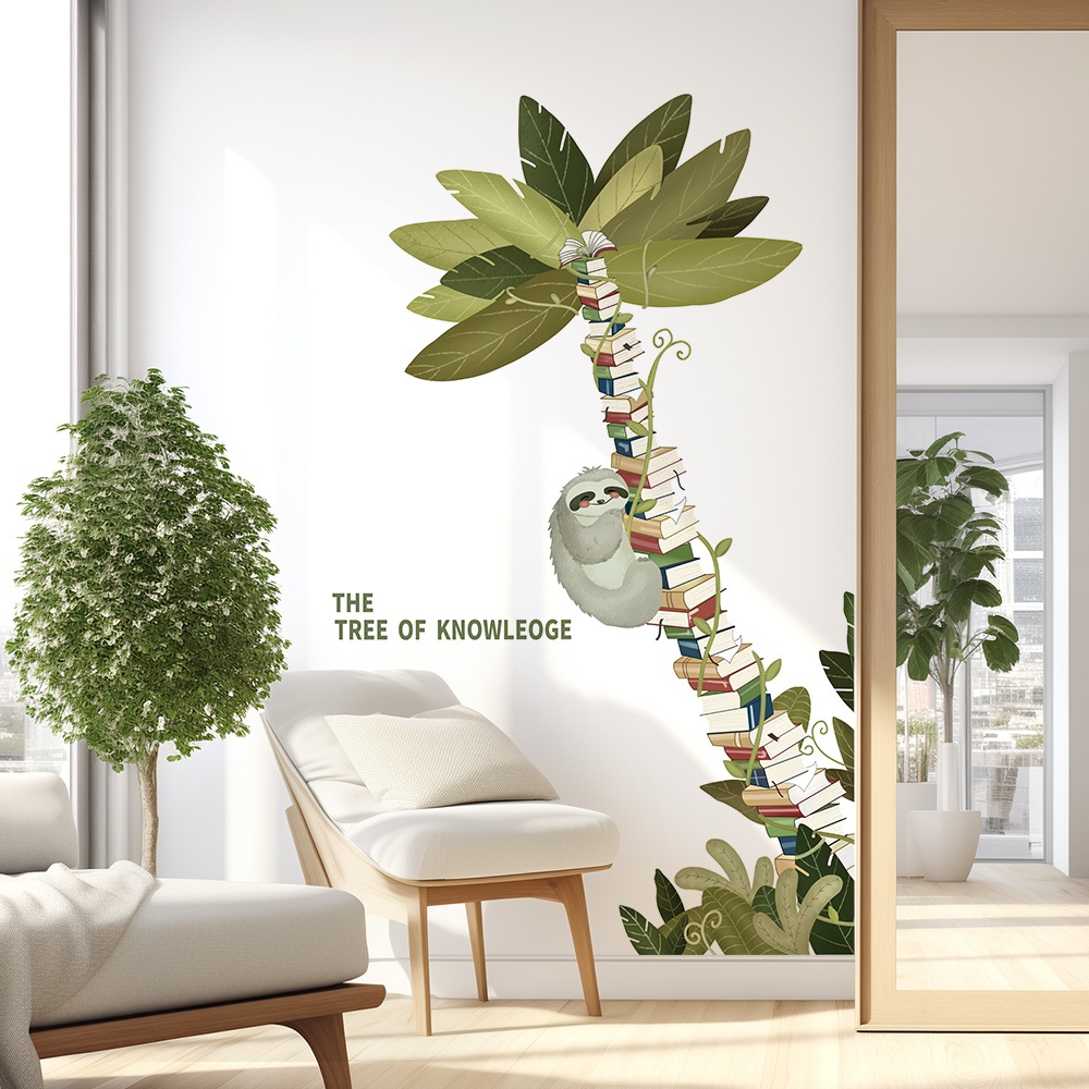 Decal Dán Tường Cây Sách Tri Thức Có Keo Sẵn 80x130cm – Trang Trí Góc Học Tập
