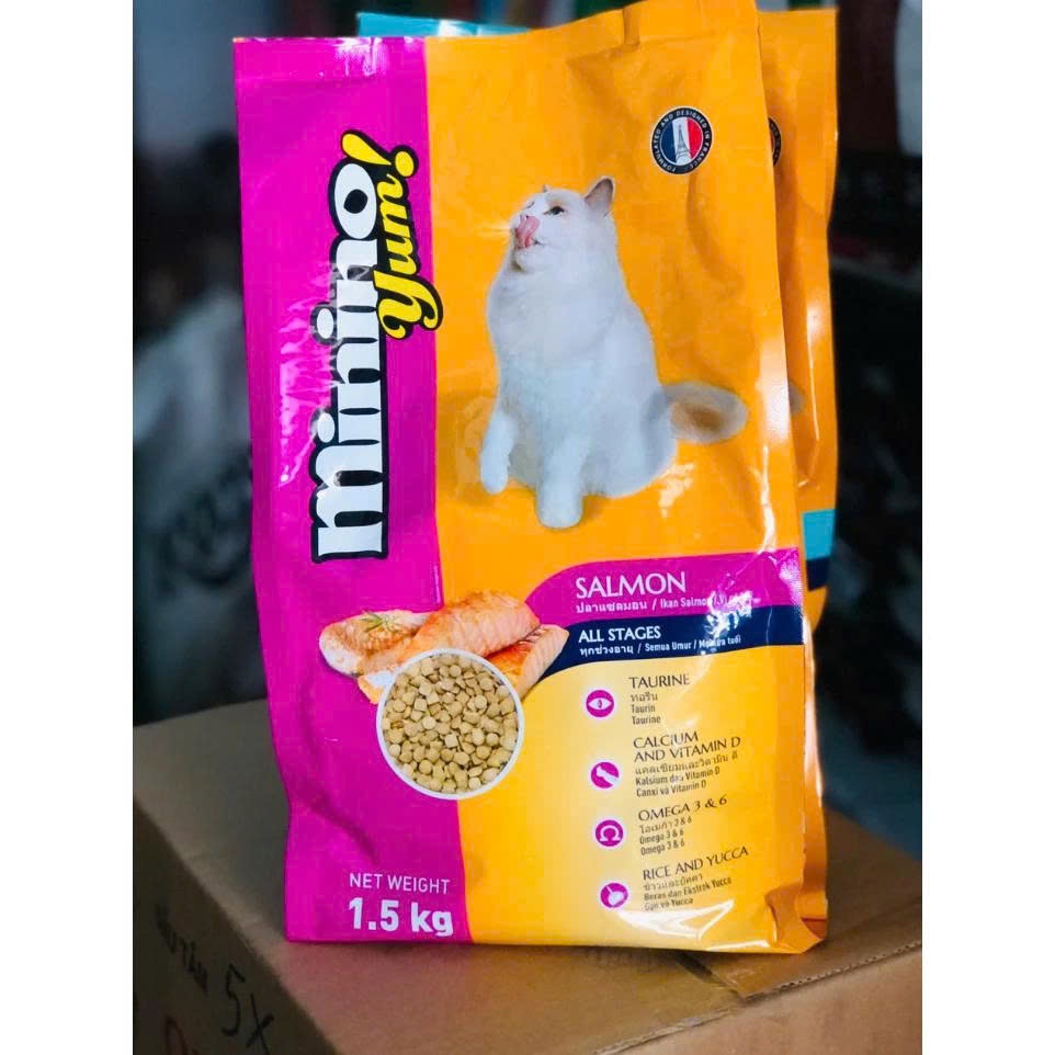 Thức Ăn Hạt Cho Mèo Minino Yum Vị Cá Hồi Gói 1.5kg và 8kg Bổ Sung Dinh Dưỡng Cho Mèo Mọi Lứa Tuổi