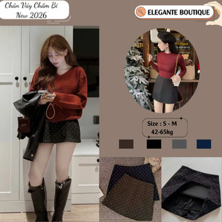 Chân Váy Chấm Bi ELEGANTE BOUTIQUE Chất Liệu Dạ Ép Loại 1 Siêu Sịn Sò, Phong Cách, Dễ Phối Đồ