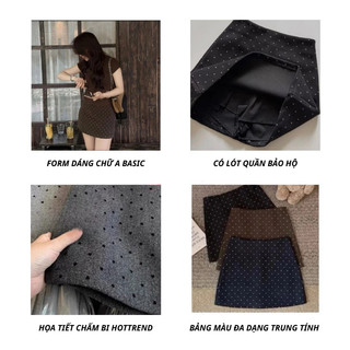 Chân Váy Chấm Bi ELEGANTE BOUTIQUE Chất Liệu Dạ Ép Loại 1 Siêu Sịn Sò, Phong Cách, Dễ Phối Đồ