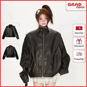 Áo khoác da GRADPOPU cao cấp cổ đứng độc đáo tôn dáng cá tính và thời trang dành cho nữ AK311