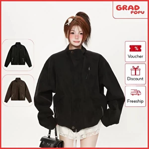 Áo khoác GRADPOPU chất liệu da PU cổ đứng kiểu dáng xu hướng rộng rãi cá tính cực kỳ bắt mắt AK312