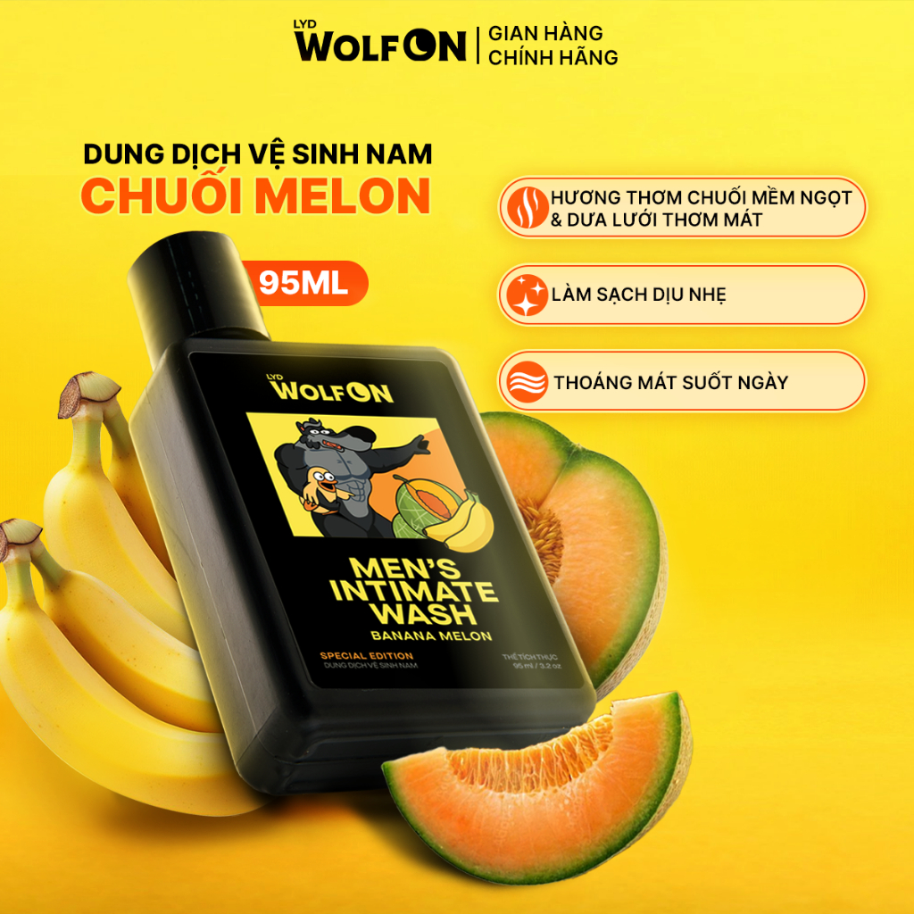 Dung Dịch Vệ Sinh Nam Giới, LYD Wolf On Hương Chuối Melon Tươi Mát Cuốn Hút, chai 95ml