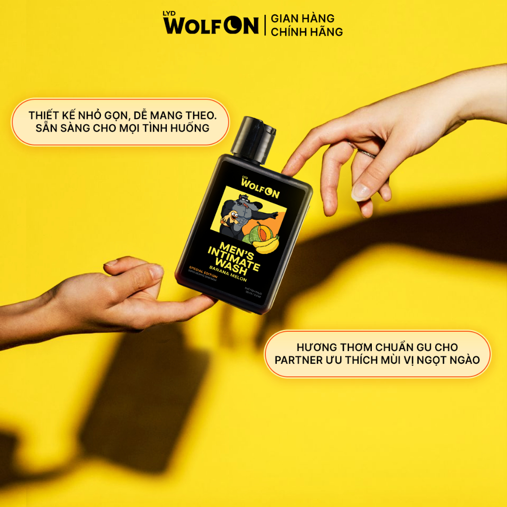 Dung Dịch Vệ Sinh Nam Giới, LYD Wolf On Hương Chuối Melon Tươi Mát Cuốn Hút, chai 95ml